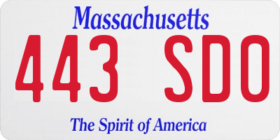MA license plate 443SD0