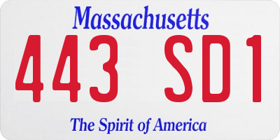 MA license plate 443SD1