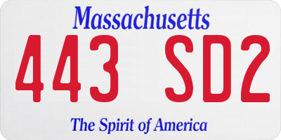 MA license plate 443SD2