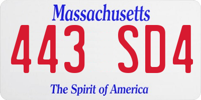 MA license plate 443SD4