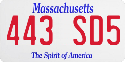 MA license plate 443SD5