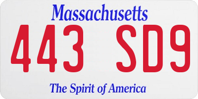 MA license plate 443SD9