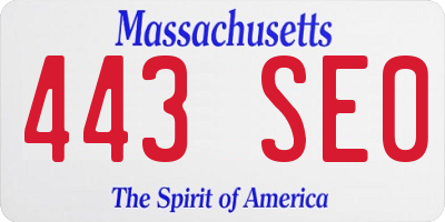 MA license plate 443SE0