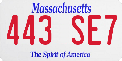 MA license plate 443SE7