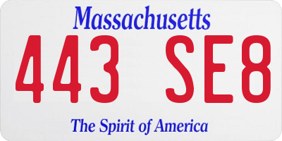 MA license plate 443SE8