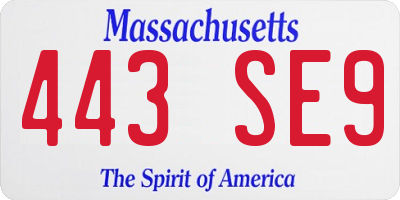 MA license plate 443SE9