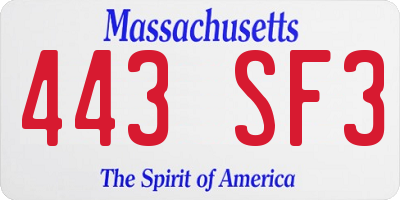 MA license plate 443SF3