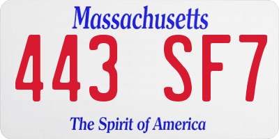 MA license plate 443SF7