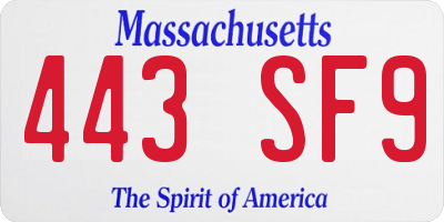 MA license plate 443SF9