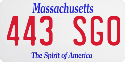 MA license plate 443SG0