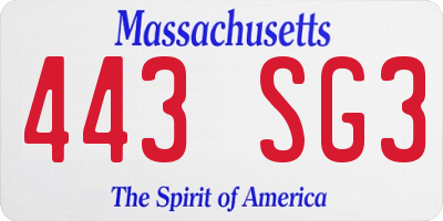 MA license plate 443SG3