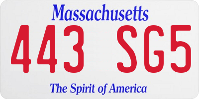 MA license plate 443SG5