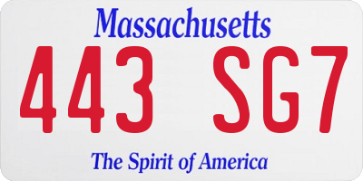 MA license plate 443SG7