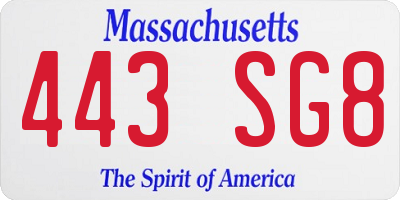 MA license plate 443SG8