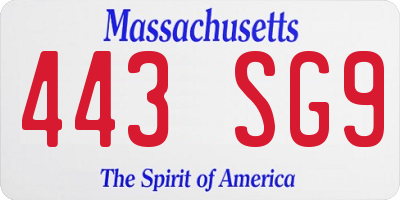 MA license plate 443SG9