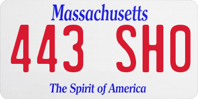MA license plate 443SH0