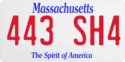 MA license plate 443SH4