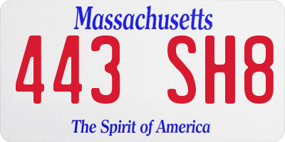 MA license plate 443SH8