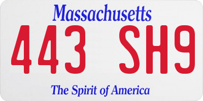 MA license plate 443SH9
