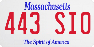 MA license plate 443SI0