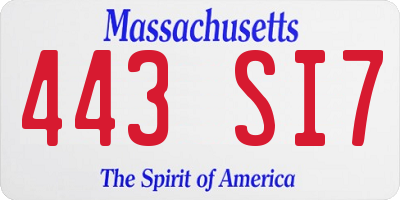 MA license plate 443SI7