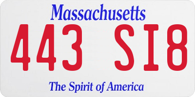 MA license plate 443SI8