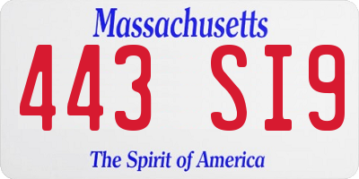 MA license plate 443SI9