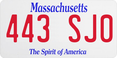 MA license plate 443SJ0