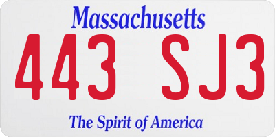 MA license plate 443SJ3