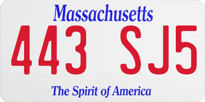 MA license plate 443SJ5