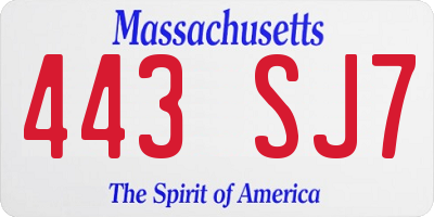 MA license plate 443SJ7