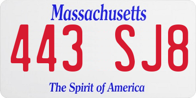 MA license plate 443SJ8
