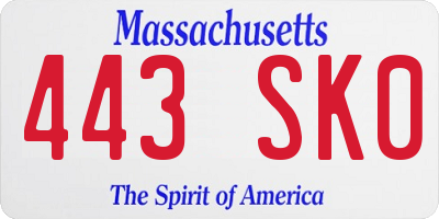 MA license plate 443SK0