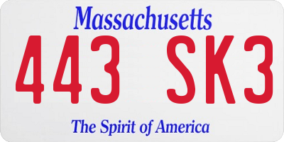 MA license plate 443SK3
