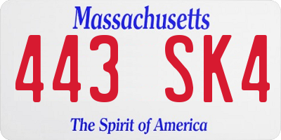 MA license plate 443SK4