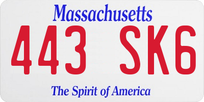 MA license plate 443SK6