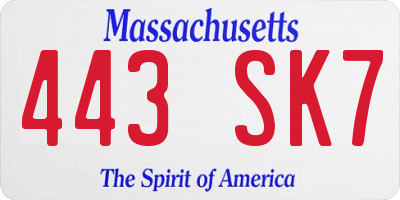 MA license plate 443SK7