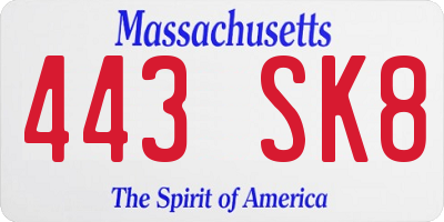 MA license plate 443SK8