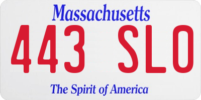 MA license plate 443SL0