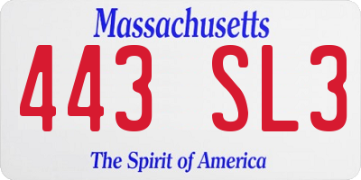 MA license plate 443SL3