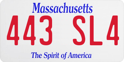 MA license plate 443SL4