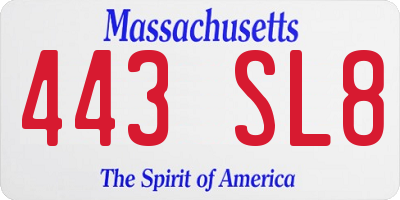 MA license plate 443SL8