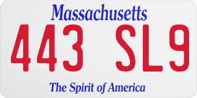 MA license plate 443SL9