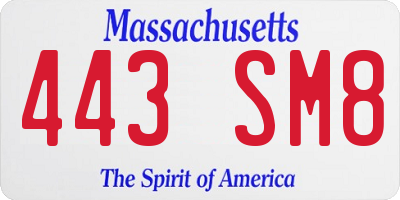 MA license plate 443SM8