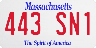 MA license plate 443SN1