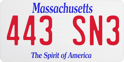 MA license plate 443SN3