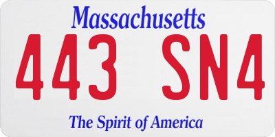 MA license plate 443SN4