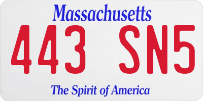 MA license plate 443SN5