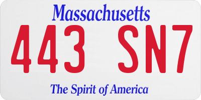 MA license plate 443SN7