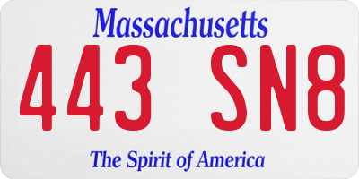 MA license plate 443SN8